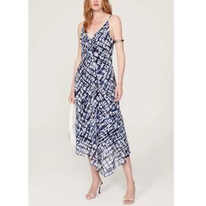 Jason Wu Size 4 Blue White kerchief hem Midi Dress Lined Summer Beach Resort